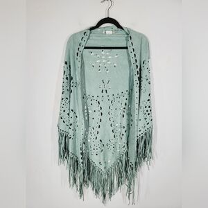 Origami Faux Suede Shawl With Fringe